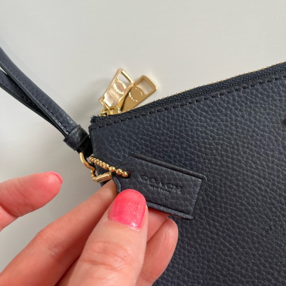 Coach Navy blue Leather double zipper Wristlet with Gold Accents - Picture 4 of 9